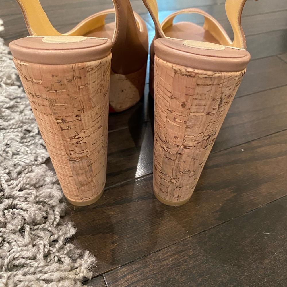 Christian Louboutin Nude Corked Platform Heel Sandal size 37